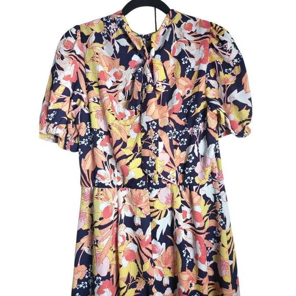 Julia Jordan Dress Womens Size 10 Pink Blue Floral Print Short Sleeve VNeck Midi - Picture 4 of 11